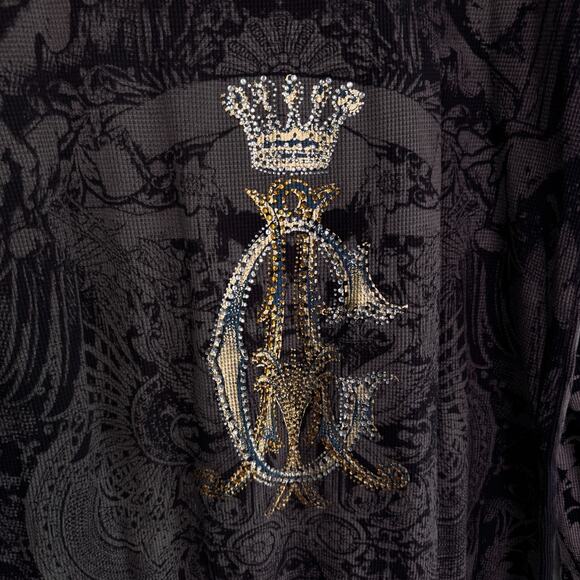 Christian Audigier Shirt Mens XL Thermal Skull Rose Rhinestone Y2K Tattoo NEW - Picture 9 of 16